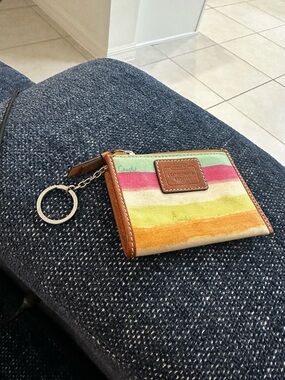Coach Striped Canvas Key Ring Wallet in Pastel Stripes
